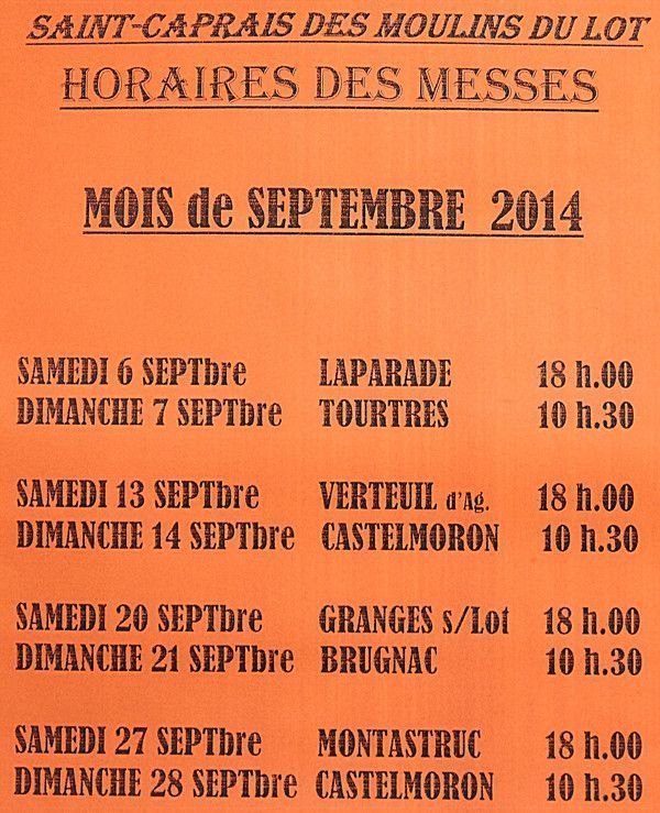 INFORMATION HORAIRES DES MESSES