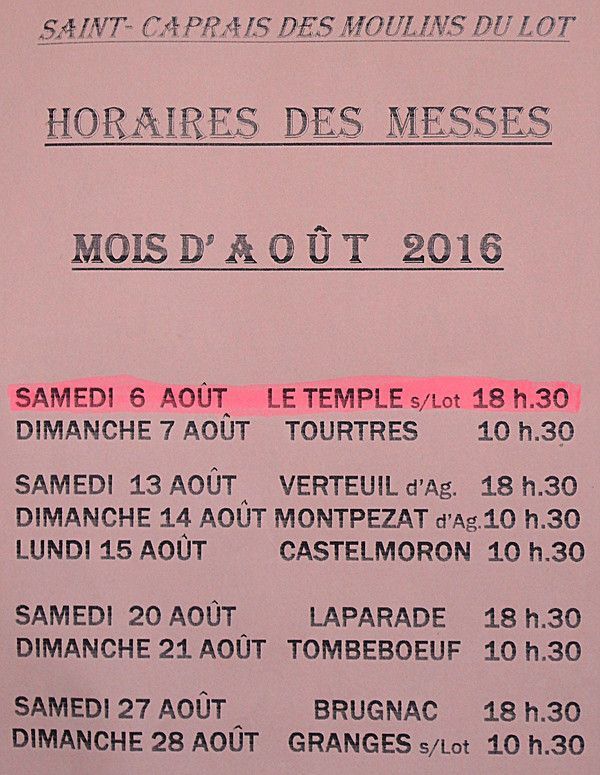 HORAIRES DES MESSES.