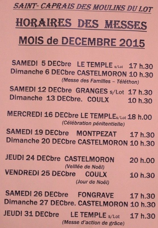 HORAIRES DES MESSES.