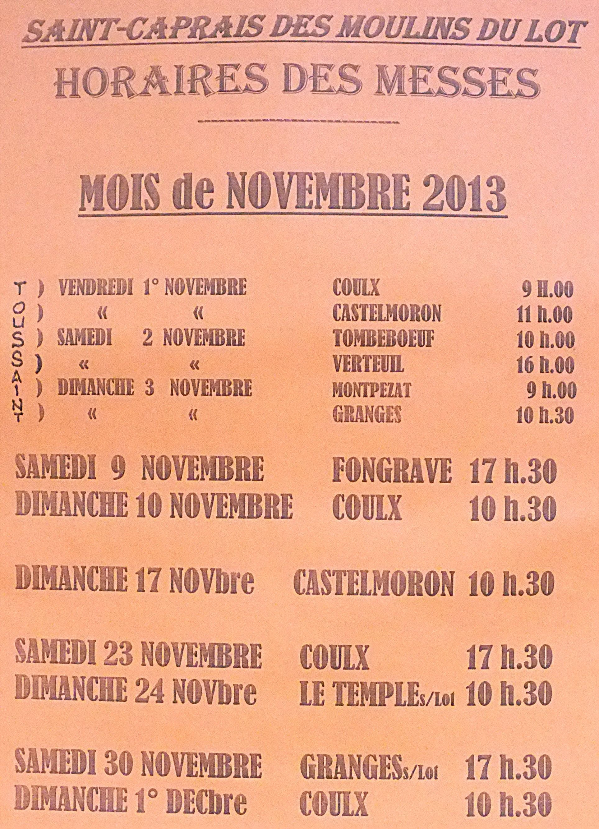 INFORMATION HORAIRES DES MESSES.