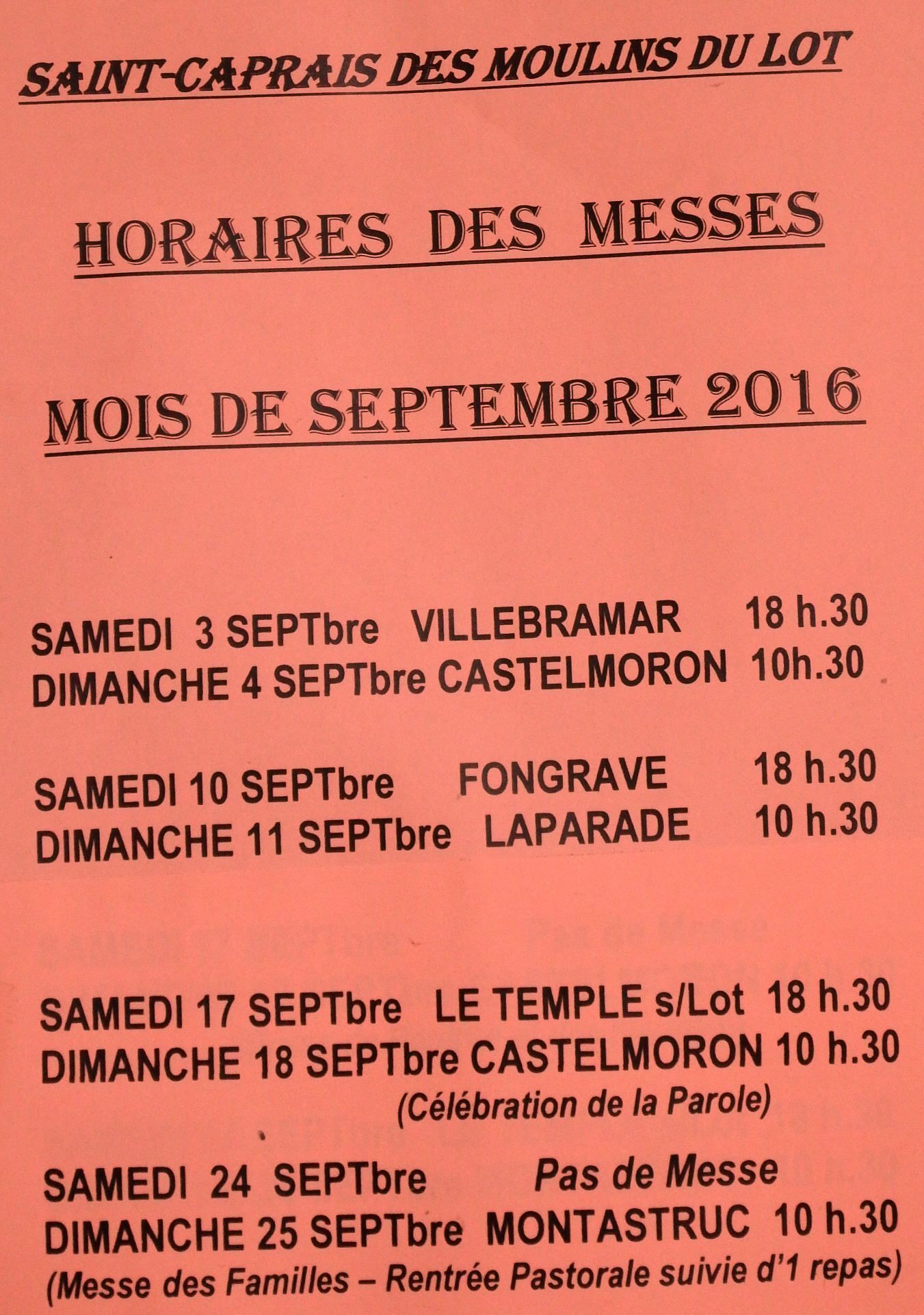 HORAIRES DES MESSES.