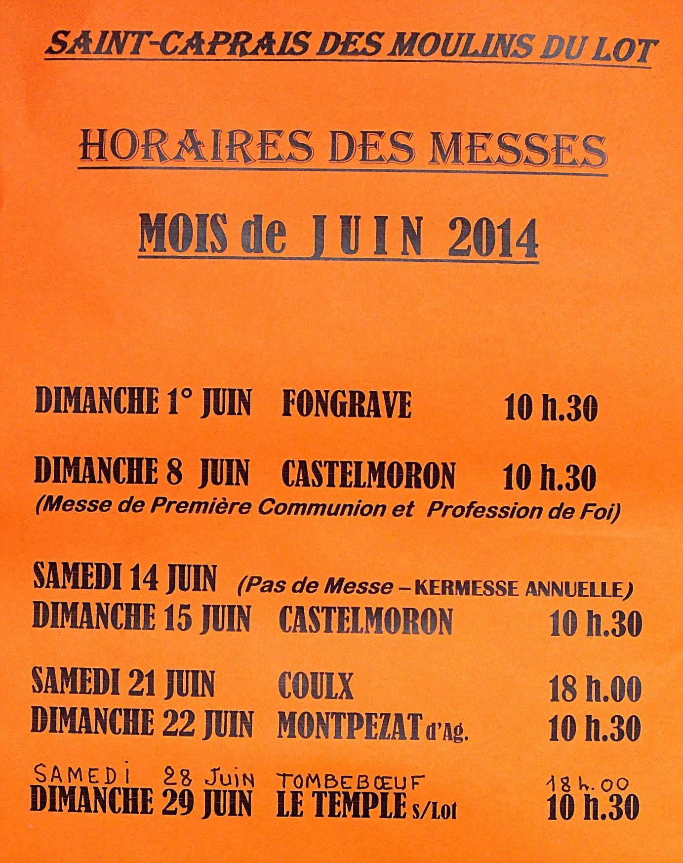 INFORMATION HORAIRES DES MESSES