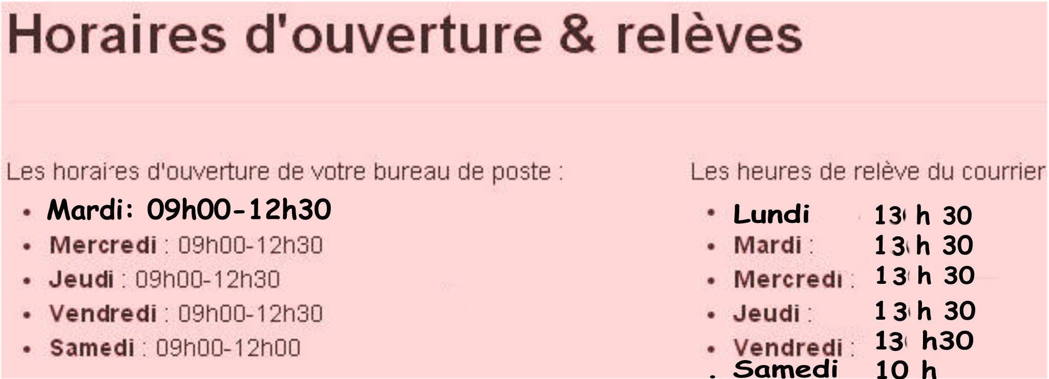 LE TEMPLE SUR LOT HORAIRES D'OUVERTURE DE LA POSTE.