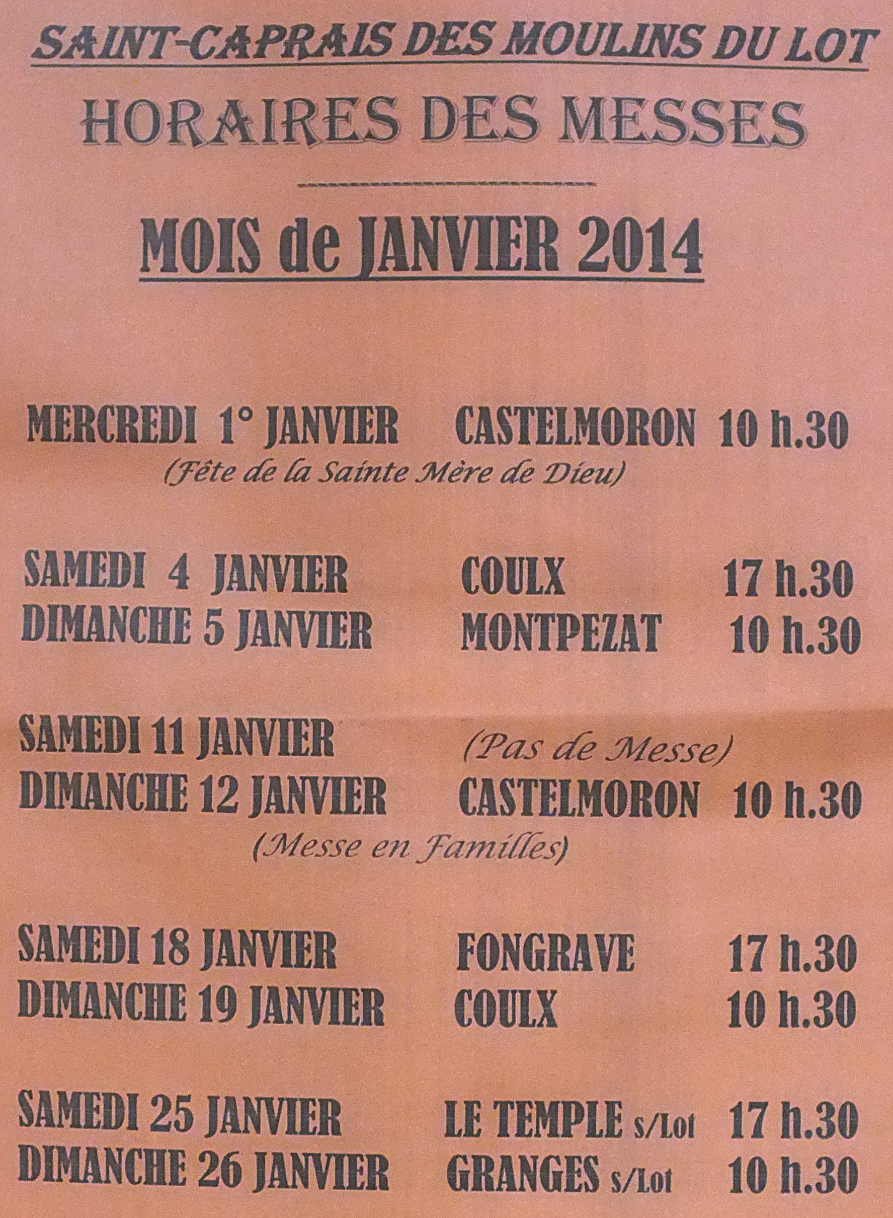 INFORMATION HORAIRES DES MESSES.